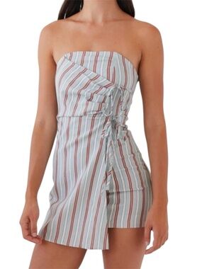 PEPPERMAYO Linen Striped Strapless Mini Dress Size 10 Coastal Wrap Tube